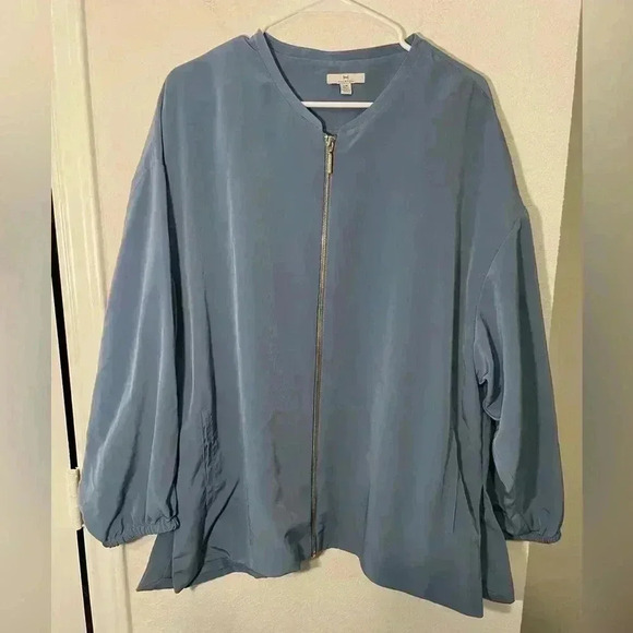 H by Halston Dusk Blue Oversized Full Zip Front Bomber Jacket Womens Size Large - Picture 2 of 10